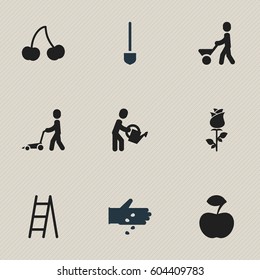 Set Of 9 Editable Gardening Icons. Includes Symbols Such As Spade, Water The Flower, Ranunculus And More. Can Be Used For Web, Mobile, UI And Infographic Design.