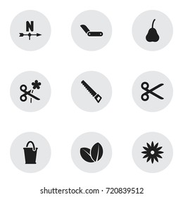 Set Of 9 Editable Gardening Icons. Includes Symbols Such As Breeze Direction, Envitoment, Botany And More. Can Be Used For Web, Mobile, UI And Infographic Design.