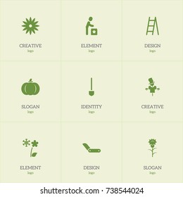 Set Of 9 Editable Gardening Icons. Includes Symbols Such As Stairway, Bugaboo, Spade And More. Can Be Used For Web, Mobile, UI And Infographic Design.