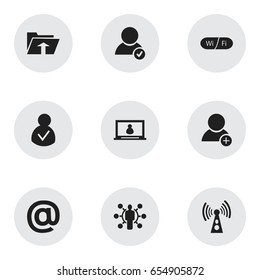 Set Of 9 Editable Global Icons. Includes Symbols Such As Wifi, New Friend, Skill And More. Can Be Used For Web, Mobile, UI And Infographic Design.