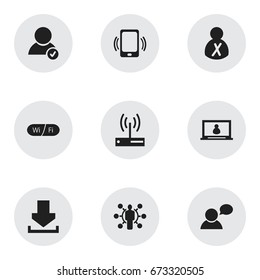 Set Of 9 Editable Global Icons. Includes Symbols Such As Modem, Smartphone, Skill And More. Can Be Used For Web, Mobile, UI And Infographic Design.