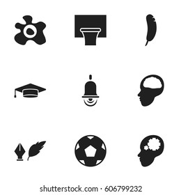 Set Of 9 Editable Graduation Icons. Includes Symbols Such As Creative Idea, Cerebrum, Basketball And More. Can Be Used For Web, Mobile, UI And Infographic Design.