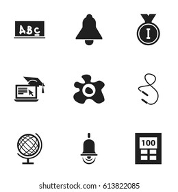 Set Of 9 Editable Graduation Icons. Includes Symbols Such As Calculator, Earth Planet, Skipping Rope And More. Can Be Used For Web, Mobile, UI And Infographic Design.