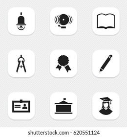 Set Of 9 Editable Graduation Icons. Includes Symbols Such As Ring, Pencil, Univercity And More. Can Be Used For Web, Mobile, UI And Infographic Design.