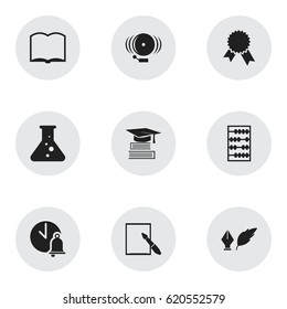 Set Of 9 Editable Graduation Icons. Includes Symbols Such As Education, Arithmetic, School Bell And More. Can Be Used For Web, Mobile, UI And Infographic Design.