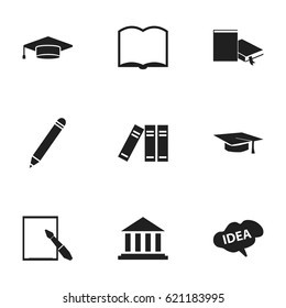 Set Of 9 Editable Graduation Icons. Includes Symbols Such As Museum, Graduation Hat, Bookshelf And More. Can Be Used For Web, Mobile, UI And Infographic Design.