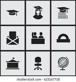 Set Of 9 Editable Graduation Icons. Includes Symbols Such As Envelope, Education, Univercity And More. Can Be Used For Web, Mobile, UI And Infographic Design.