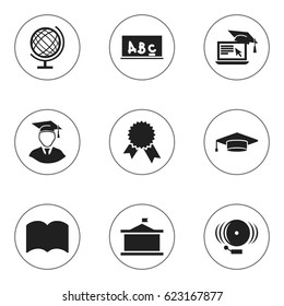 Set Of 9 Editable Graduation Icons. Includes Symbols Such As Victory Medallion, School Board, Ring And More. Can Be Used For Web, Mobile, UI And Infographic Design.