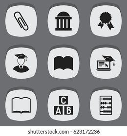 Set Of 9 Editable Graduation Icons. Includes Symbols Such As Distance Learning, Victory Medallion, Dictionary And More. Can Be Used For Web, Mobile, UI And Infographic Design.