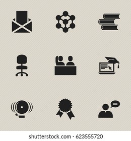 Set Of 9 Editable Graduation Icons. Includes Symbols Such As Thinking Man, Student, Victory Medallion And More. Can Be Used For Web, Mobile, UI And Infographic Design.