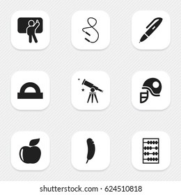 Set Of 9 Editable Graduation Icons. Includes Symbols Such As Arithmetic, Feather, Teacher And More. Can Be Used For Web, Mobile, UI And Infographic Design.