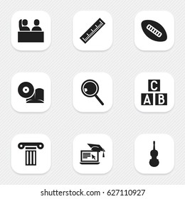 Set Of 9 Editable Graduation Icons. Includes Symbols Such As Alphabet Cube, Distance Learning, Student And More. Can Be Used For Web, Mobile, UI And Infographic Design.
