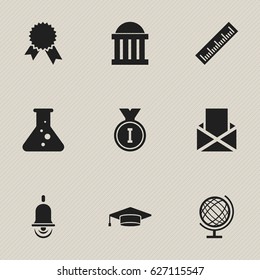 Set Of 9 Editable Graduation Icons. Includes Symbols Such As First Place, Envelope, Courtroom And More. Can Be Used For Web, Mobile, UI And Infographic Design.