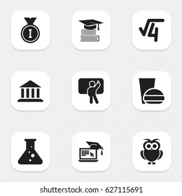 Set Of 9 Editable Graduation Icons. Includes Symbols Such As Teacher, Chemistry, Distance Learning And More. Can Be Used For Web, Mobile, UI And Infographic Design.