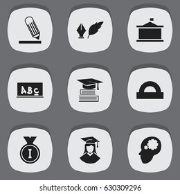 Set Of 9 Editable Graduation Icons. Includes Symbols Such As Education, School Board, Univercity And More. Can Be Used For Web, Mobile, UI And Infographic Design.
