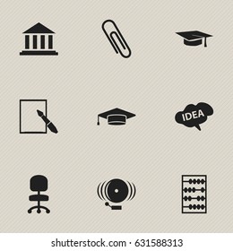 Set Of 9 Editable Graduation Icons. Includes Symbols Such As Graduate, Arithmetic, Mind And More. Can Be Used For Web, Mobile, UI And Infographic Design.