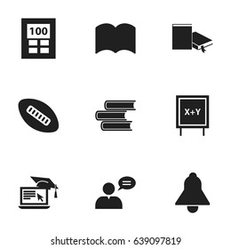 Set Of 9 Editable Graduation Icons. Includes Symbols Such As Thinking Man, Distance Learning, Dictionary And More. Can Be Used For Web, Mobile, UI And Infographic Design.