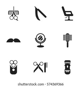Set Of 9 Editable Hairstylist Icons. Includes Symbols Such As Charger, Whiskers, Blade And More. Can Be Used For Web, Mobile, UI And Infographic Design.