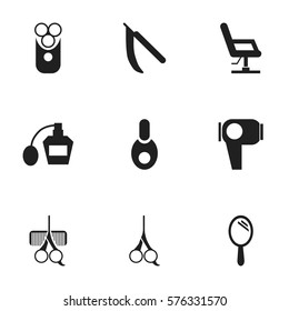 Set Of 9 Editable Hairstylist Icons. Includes Symbols Such As Scent, Blade, Vial And More. Can Be Used For Web, Mobile, UI And Infographic Design.