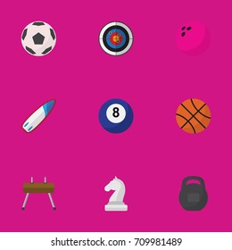 Set Of 9 Editable Healthy Flat Icons. Includes Symbols Such As Strategic, Sphere, Darts And More. Can Be Used For Web, Mobile, UI And Infographic Design.