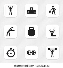 Set Of 9 Editable Healthy Icons. Includes Symbols Such As Street Workout, Exercise, Weightiness And More. Can Be Used For Web, Mobile, UI And Infographic Design.