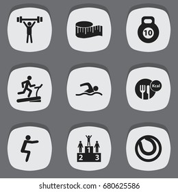 Set Of 9 Editable Healthy Icons. Includes Symbols Such As Bodybuilding, Racetrack Training, Strength And More. Can Be Used For Web, Mobile, UI And Infographic Design.