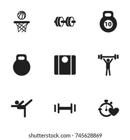 Set Of 9 Editable Healthy Icons. Includes Symbols Such As Weightiness, Acrobatics, Bodybuilding And More. Can Be Used For Web, Mobile, UI And Infographic Design.