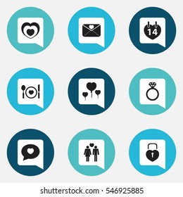 Set Of 9 Editable Heart Icons. Includes Symbols Such As Beloveds, Padlock, Valentines Day And More. Can Be Used For Web, Mobile, UI And Infographic Design.