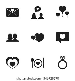 Set Of 9 Editable Heart Icons. Includes Symbols Such As Heartbeat, Wedlock, Trappings And More. Can Be Used For Web, Mobile, UI And Infographic Design.