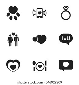 Set Of 9 Editable Heart Icons. Includes Symbols Such As Trappings, Smartphone, Heartbeat And More. Can Be Used For Web, Mobile, UI And Infographic Design.