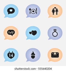Set Of 9 Editable Heart Icons. Includes Symbols Such As Affection Letter, Valentines Day, Darling And More. Can Be Used For Web, Mobile, UI And Infographic Design.