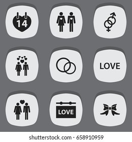 Set Of 9 Editable Heart Icons. Includes Symbols Such As Beloveds, Board, Sexuality And More. Can Be Used For Web, Mobile, UI And Infographic Design.