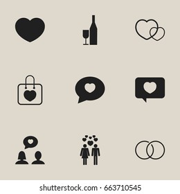 Set Of 9 Editable Heart Icons. Includes Symbols Such As Beau, Engagement, Fizz And More. Can Be Used For Web, Mobile, UI And Infographic Design.