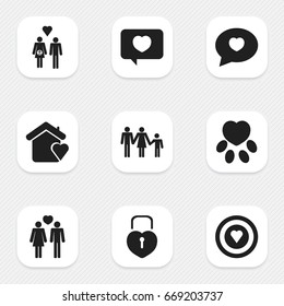 Set Of 9 Editable Heart Icons. Includes Symbols Such As Family, Love Message, Pounce And More. Can Be Used For Web, Mobile, UI And Infographic Design.