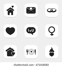 Set Of 9 Editable Heart Icons. Includes Symbols Such As Plate, Affection Letter, Soul And More. Can Be Used For Web, Mobile, UI And Infographic Design.
