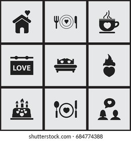 Set Of 9 Editable Heart Icons. Includes Symbols Such As Plate, Mattress, Banner And More. Can Be Used For Web, Mobile, UI And Infographic Design.
