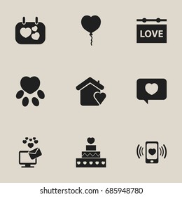 Set Of 9 Editable Heart Icons. Includes Symbols Such As Signboard, Pounce, Like And More. Can Be Used For Web, Mobile, UI And Infographic Design.