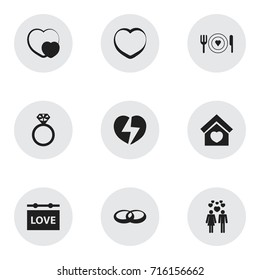 Set Of 9 Editable Heart Icons. Includes Symbols Such As Beau, Banner, Trappings And More. Can Be Used For Web, Mobile, UI And Infographic Design.