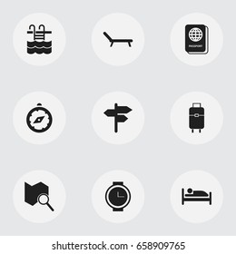 Set Of 9 Editable Holiday Icons. Includes Symbols Such As Basin, Sunbathing, Wristwatch And More. Can Be Used For Web, Mobile, UI And Infographic Design.