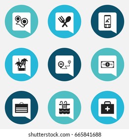 Set Of 9 Editable Holiday Icons. Includes Symbols Such As Greenback, Map, Basin And More. Can Be Used For Web, Mobile, UI And Infographic Design.