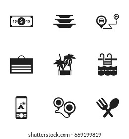 Set Of 9 Editable Holiday Icons. Includes Symbols Such As Gps, Dishes, Cold Drink And More. Can Be Used For Web, Mobile, UI And Infographic Design.
