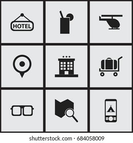 Set Of 9 Editable Holiday Icons. Includes Symbols Such As Location, Position Search, Lemonade And More. Can Be Used For Web, Mobile, UI And Infographic Design.