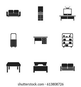 Set Of 9 Editable Home Icons. Includes Symbols Such As Bookshelf, Stillage, Material Cupboard And More. Can Be Used For Web, Mobile, UI And Infographic Design.