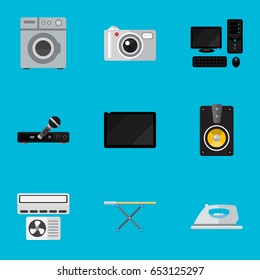Set Of 9 Editable Home Icons. Includes Symbols Such As Cloth Iron, Megaphone, Palmtop And More. Can Be Used For Web, Mobile, UI And Infographic Design.
