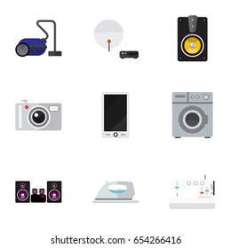 Set Of 9 Editable Home Icons. Includes Symbols Such As Appliance, Antenna, Cellphone And More. Can Be Used For Web, Mobile, UI And Infographic Design.