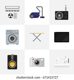 Set Of 9 Editable Home Icons. Includes Symbols Such As Megaphone, Ventilation, Sewing Machine And More. Can Be Used For Web, Mobile, UI And Infographic Design.