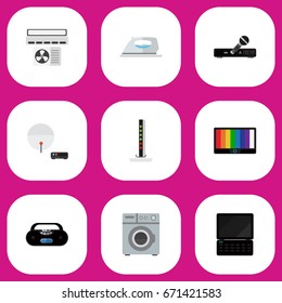 Set Of 9 Editable Home Icons. Includes Symbols Such As Ventilation, Appliance, Laundromat And More. Can Be Used For Web, Mobile, UI And Infographic Design.