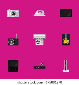 Set Of 9 Editable Home Icons. Includes Symbols Such As Ventilation, Microphone, Notebook And More. Can Be Used For Web, Mobile, UI And Infographic Design.