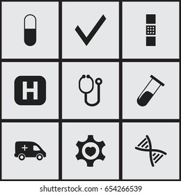 Set Of 9 Editable Hospital Icons. Includes Symbols Such As Genome, Test Tube, Mark And More. Can Be Used For Web, Mobile, UI And Infographic Design.