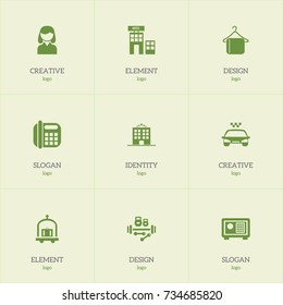 Set Of 9 Editable Hotel Icons. Includes Symbols Such As Female, Hotel, Transport Car And More. Can Be Used For Web, Mobile, UI And Infographic Design.